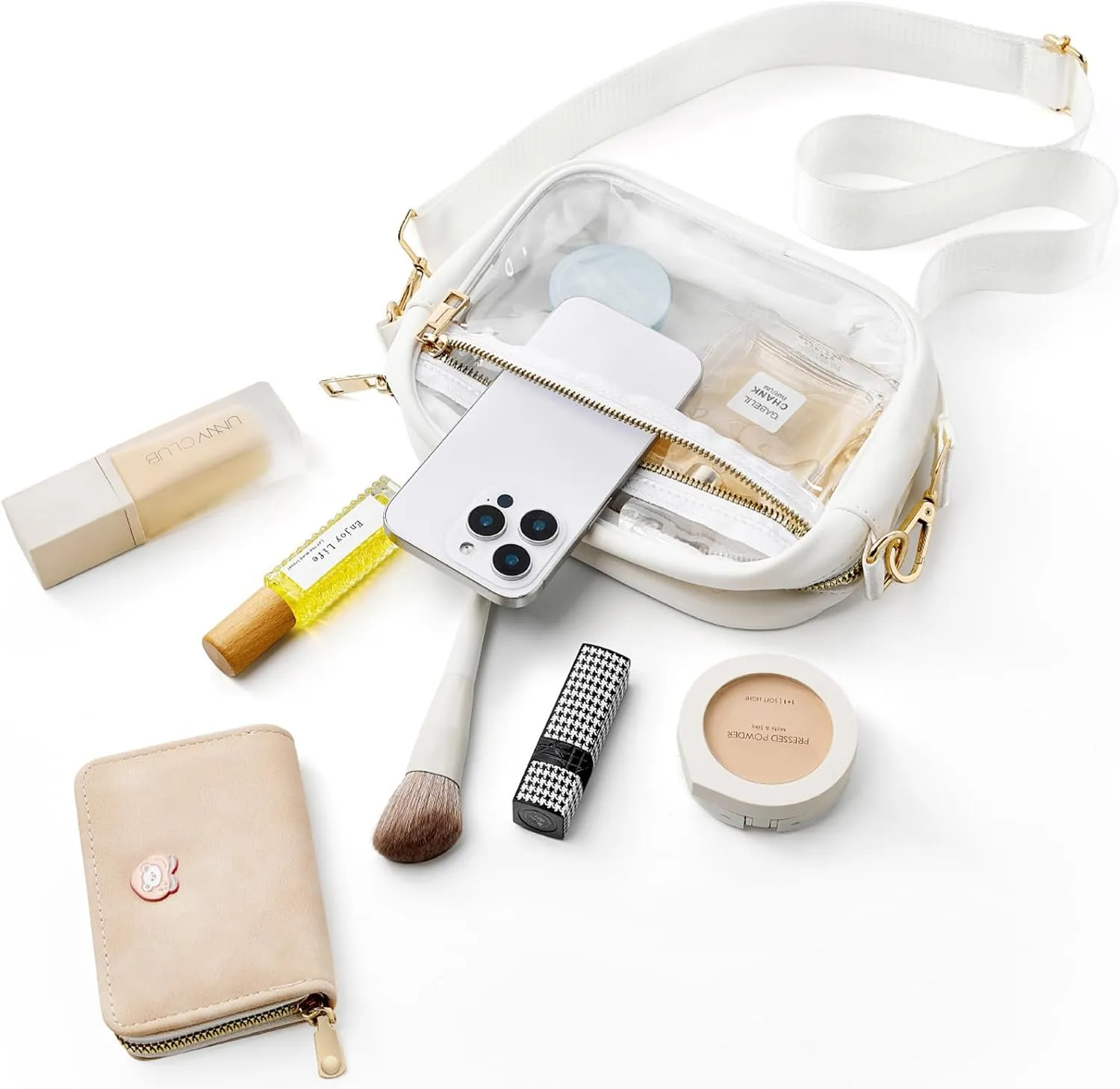 Fibrdoo Clear Bag Stadium Approved, Leather Clear Crossbody Purse Bag for Concerts Sports Events Festivals