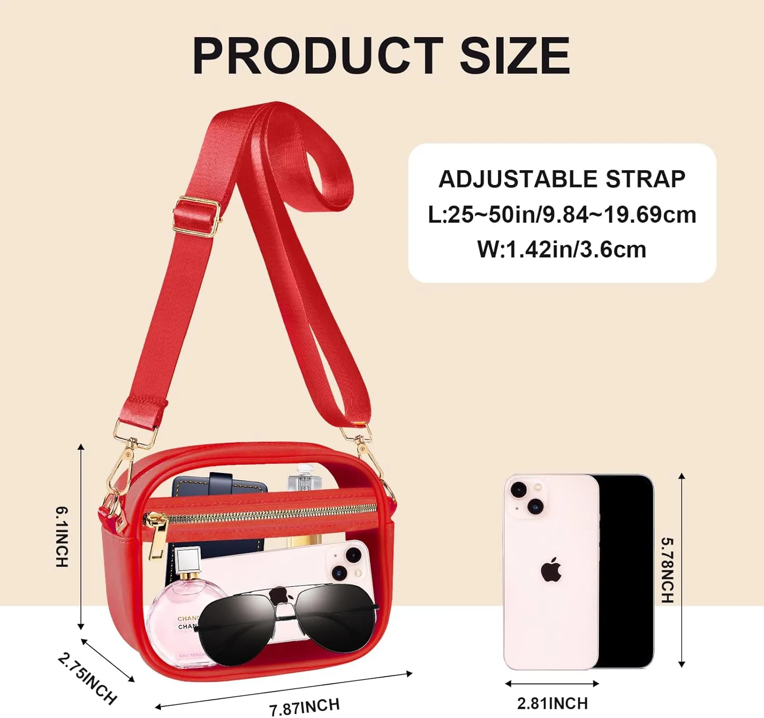 Fibrdoo Clear Bag Stadium Approved, Leather Clear Crossbody Purse Bag for Concerts Sports Events Festivals