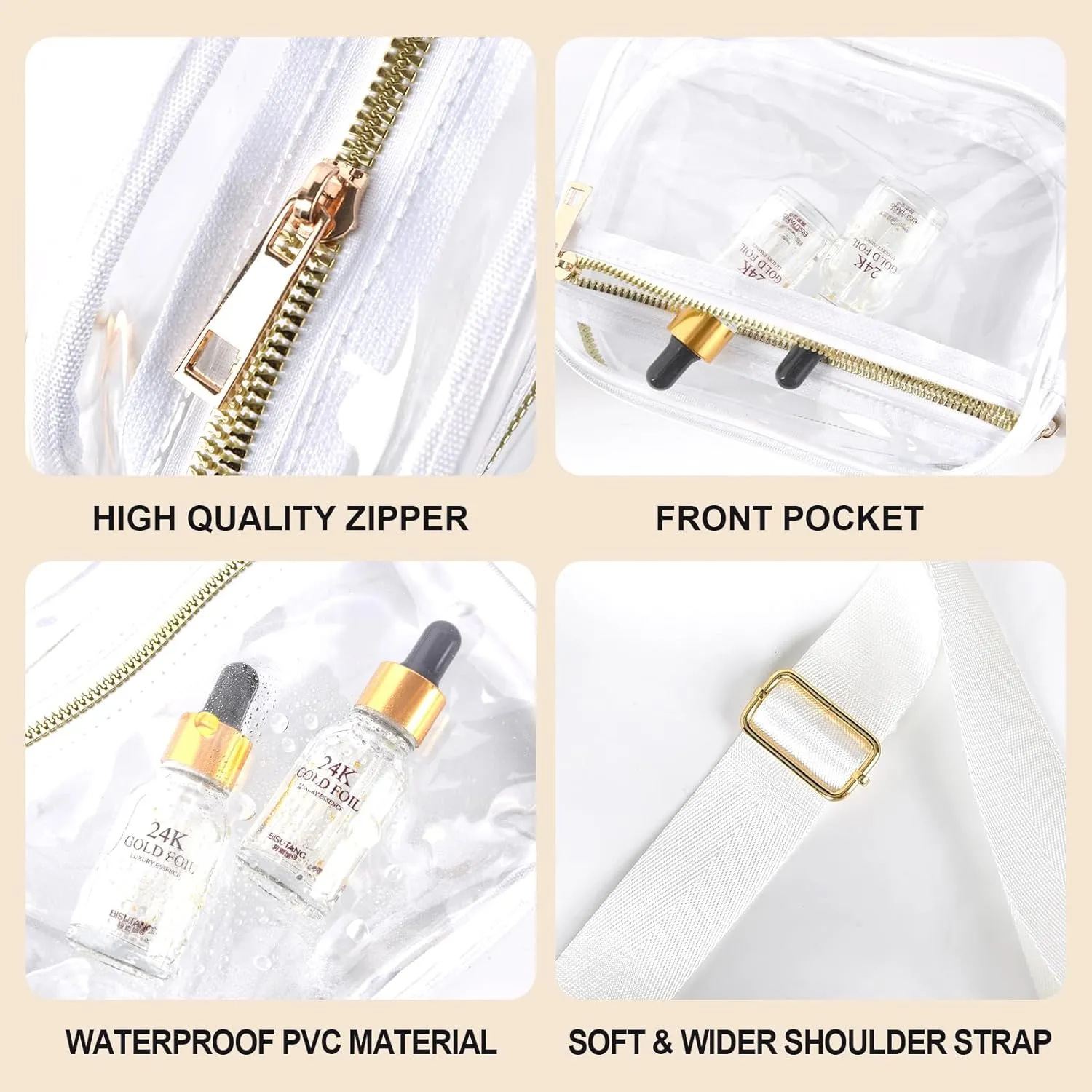 Fibrdoo Clear Bag Stadium Approved, Leather Clear Crossbody Purse Bag for Concerts Sports Events Festivals