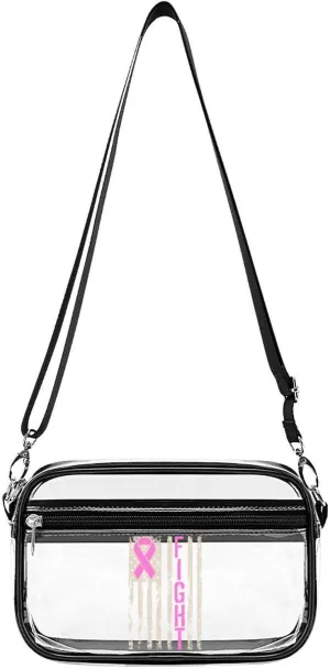 Fight Breast Cancer Awareness U.S. Flag Clear Purse Stadium Crossbody Bags for Women and Men Adjustable Shoulder Handbags