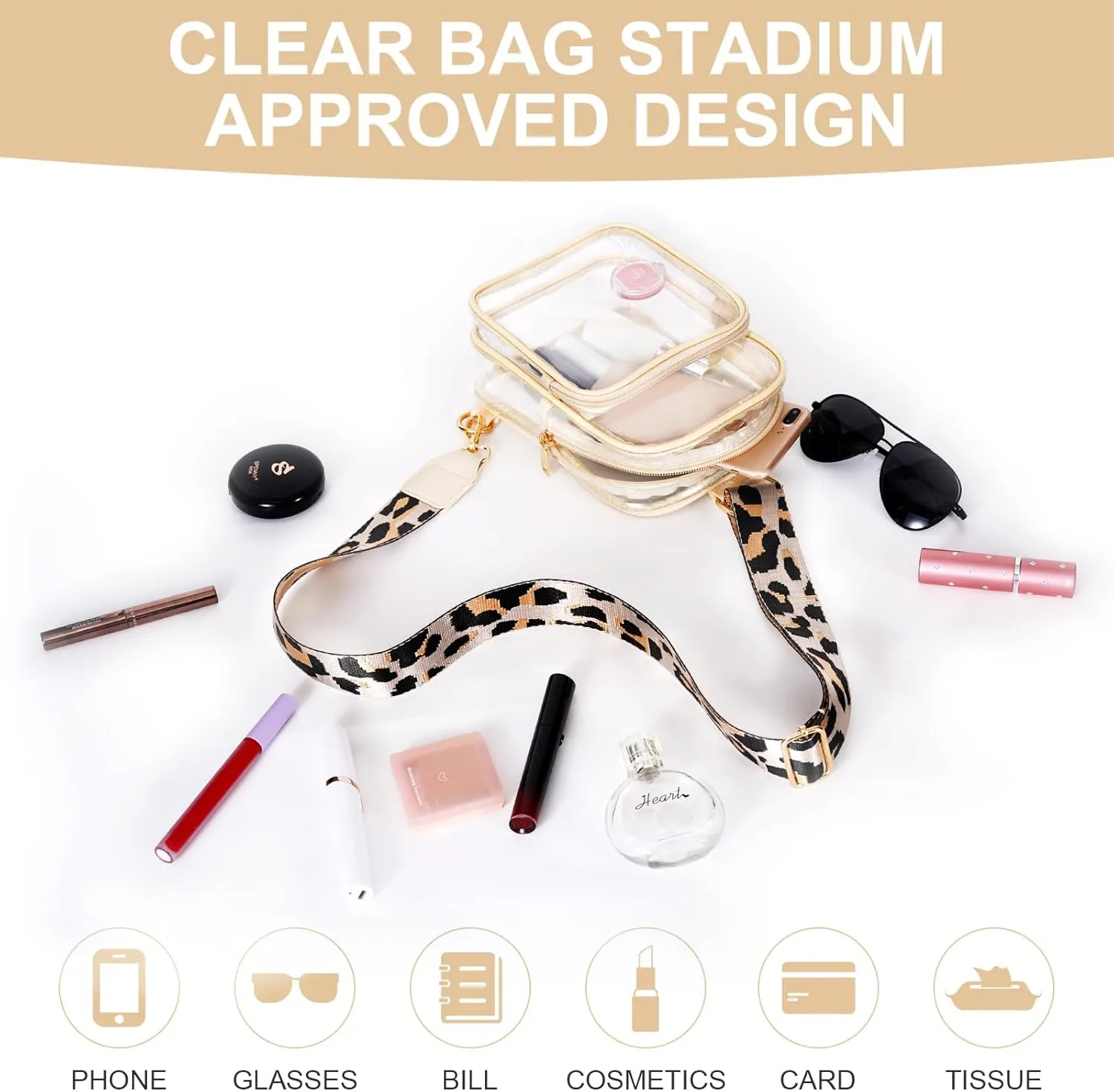 FINGUOLA Clear Bag Stadium Approved,Clear Sling Bag for Women Concerts Sports Travelling Hiking Running with Adjustable Strap