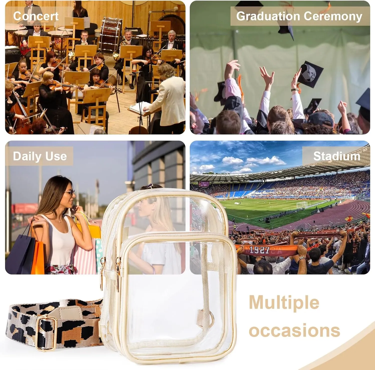 FINGUOLA Clear Bag Stadium Approved,Clear Sling Bag for Women Concerts Sports Travelling Hiking Running with Adjustable Strap