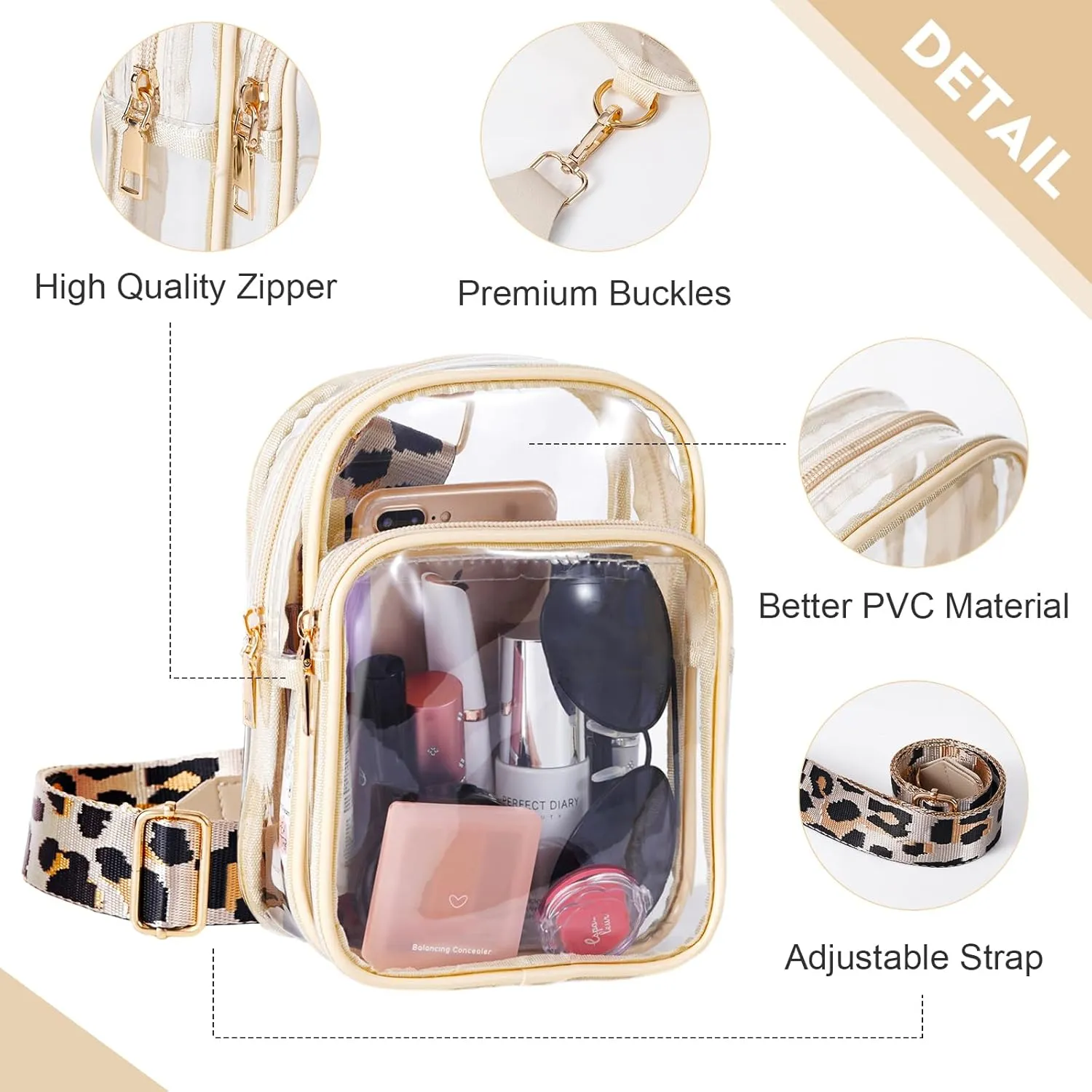 FINGUOLA Clear Bag Stadium Approved,Clear Sling Bag for Women Concerts Sports Travelling Hiking Running with Adjustable Strap