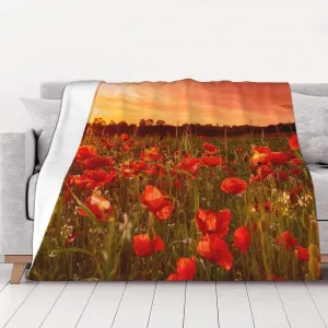 Flannel Throw Blanket, Soft Anti-Pilling Travel Blanket for Bed, Couch, Camping, Sunset Flower Field Blankets for Sofa Home Decor, Lightweight, Comfy, Machine Washable, 40x30 Inch