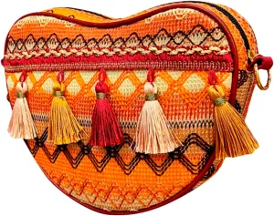 Flower Embroidered Women Handbag Bohemian Peach Heart Tassel Bag Women's Colorful Ethnic Women One (Yellow, One Size)