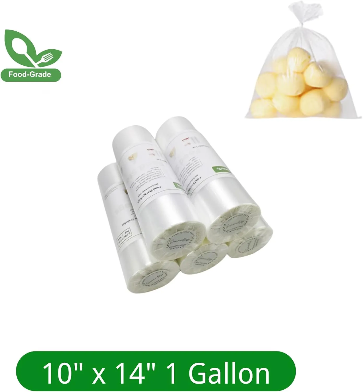 Food Storage Bags 10" x 14" 1 Gallon Clear Plastic Bag Roll Food-grade Plastic Produce Bag roll for lunches, Freezer & Oven-Safe PE bags for Kitchen Use, Fruits, Meat, Sandwich Bags 420/Roll