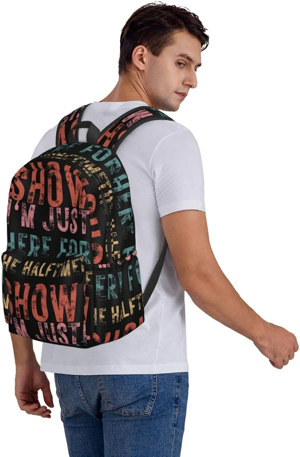 Football I'm Just Here For The Halftime Show Backpack Casual Laptop Backpack Large Capacity Double Shoulder Bag Travel Daypack For Women Men