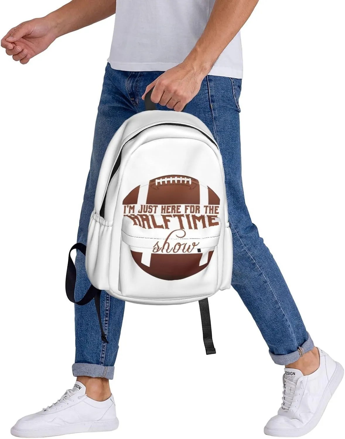 Football I'm Just Here For The Halftime Show Backpack Casual Laptop Backpack Large Capacity Double Shoulder Bag Travel Daypack For Women Men