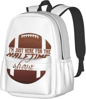 Football I'm Just Here For The Halftime Show Backpack Casual Laptop Backpack Large Capacity Double Shoulder Bag Travel Daypack For Women Men
