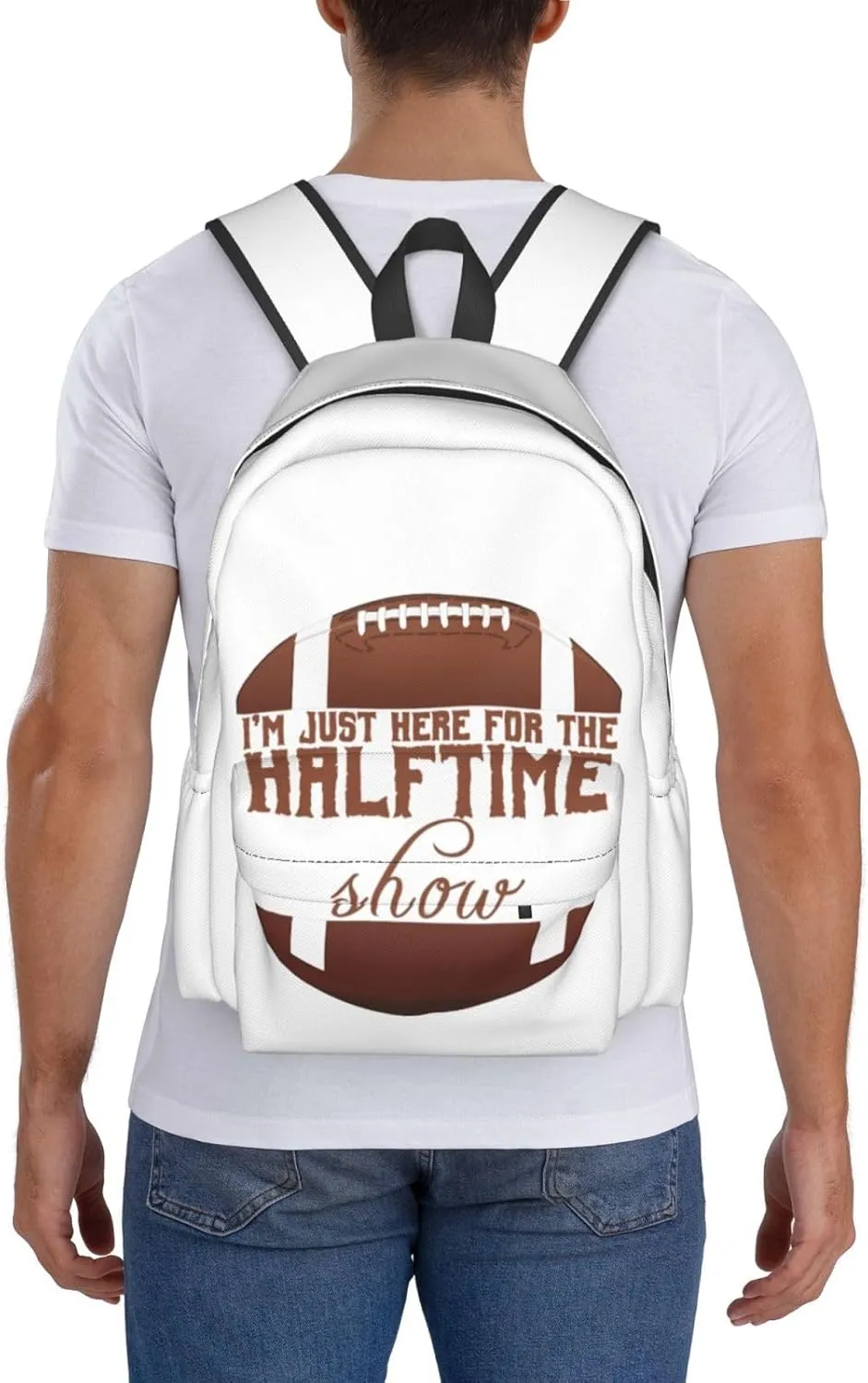 Football I'm Just Here For The Halftime Show Backpack Casual Laptop Backpack Large Capacity Double Shoulder Bag Travel Daypack For Women Men