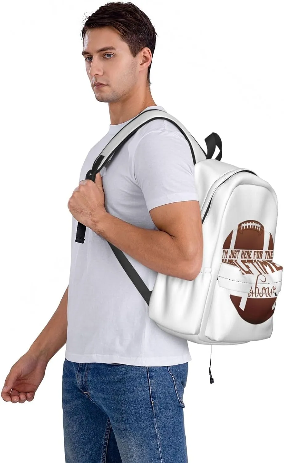 Football I'm Just Here For The Halftime Show Backpack Casual Laptop Backpack Large Capacity Double Shoulder Bag Travel Daypack For Women Men