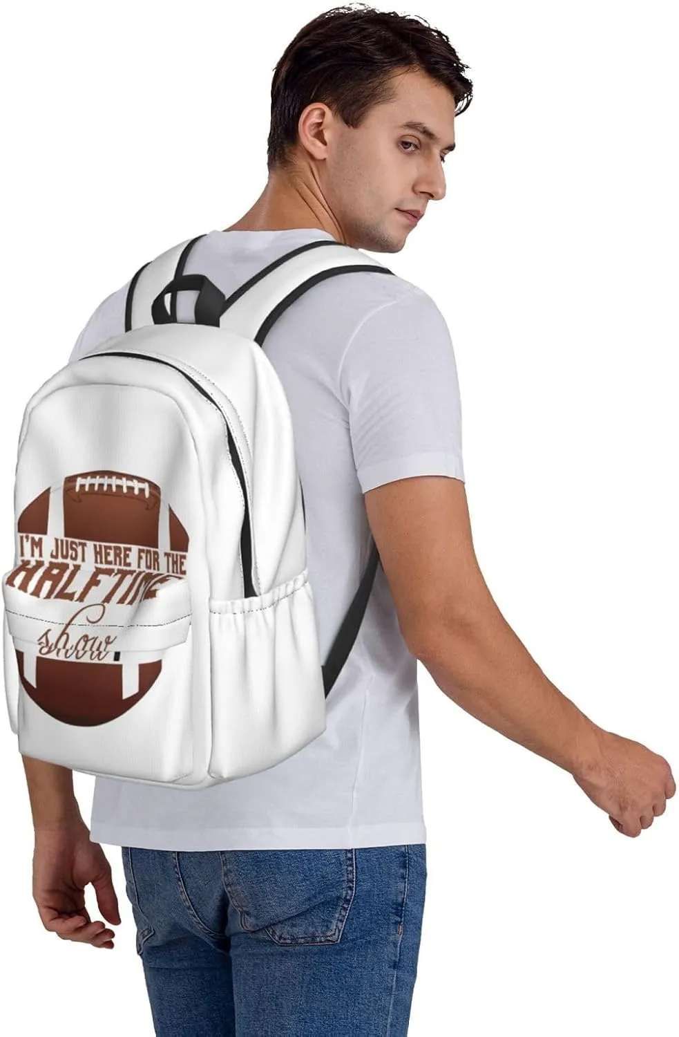 Football I'm Just Here For The Halftime Show Backpack Casual Laptop Backpack Large Capacity Double Shoulder Bag Travel Daypack For Women Men