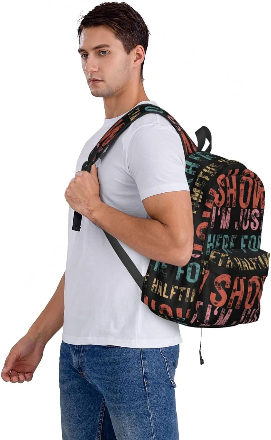 Football I'm Just Here For The Halftime Show Backpack Casual Laptop Backpack Large Capacity Double Shoulder Bag Travel Daypack For Women Men