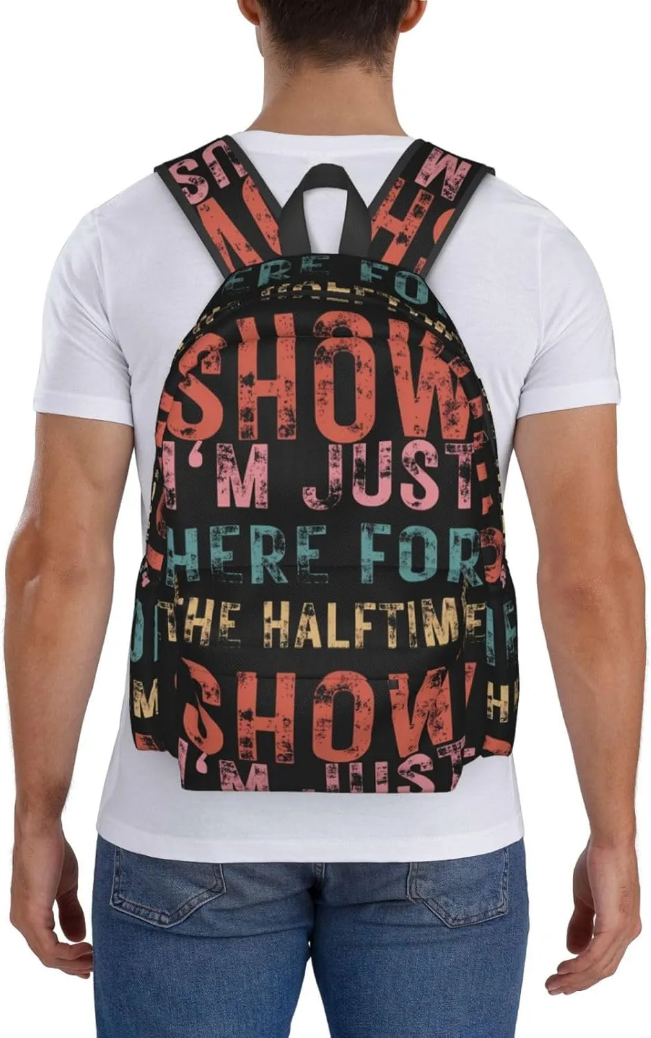 Football I'm Just Here For The Halftime Show Backpack Casual Laptop Backpack Large Capacity Double Shoulder Bag Travel Daypack For Women Men