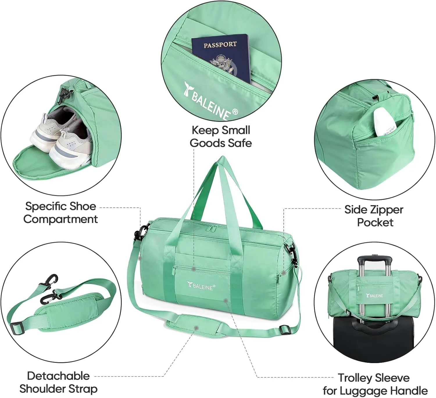 for Massive price drop Bag & Weekend with Clothes - Compartments Lightweight Gym Duffel Optimized (Green) Waterproof Wet Bag Getaways Sports Versatile Shoe