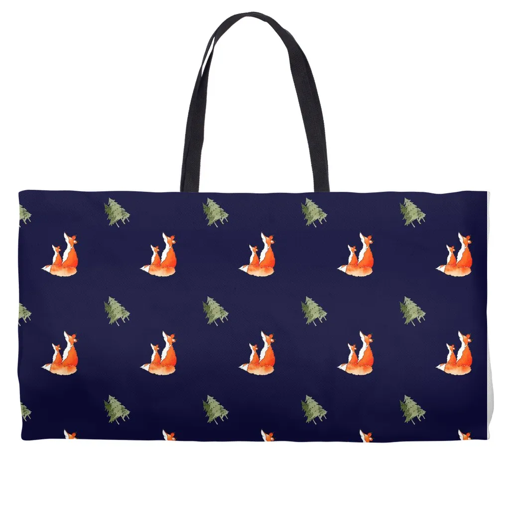 Fox and Trees Weekender Tote (Dark Blue)