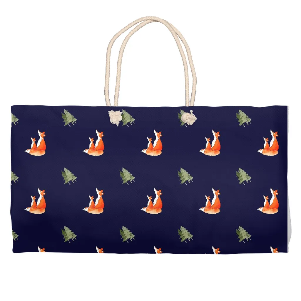 Fox and Trees Weekender Tote (Dark Blue)