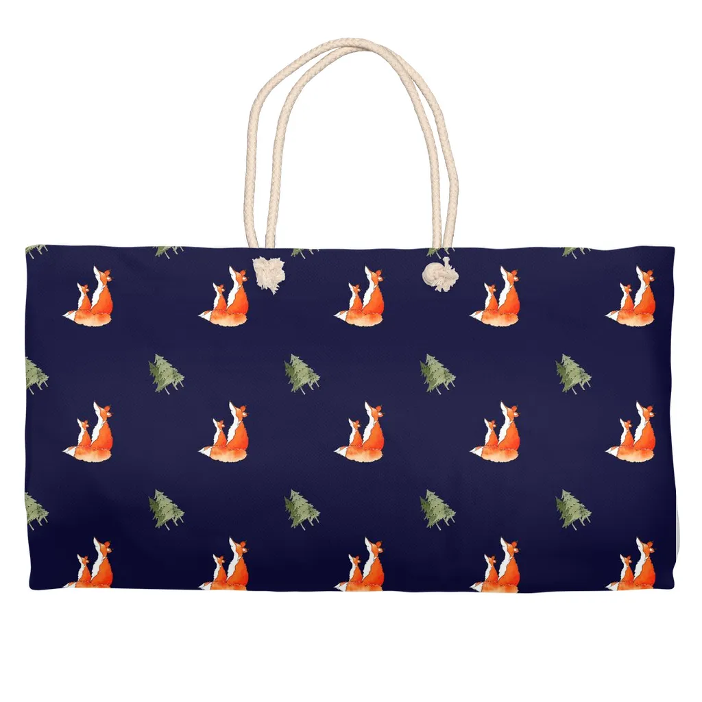 Fox and Trees Weekender Tote (Dark Blue)