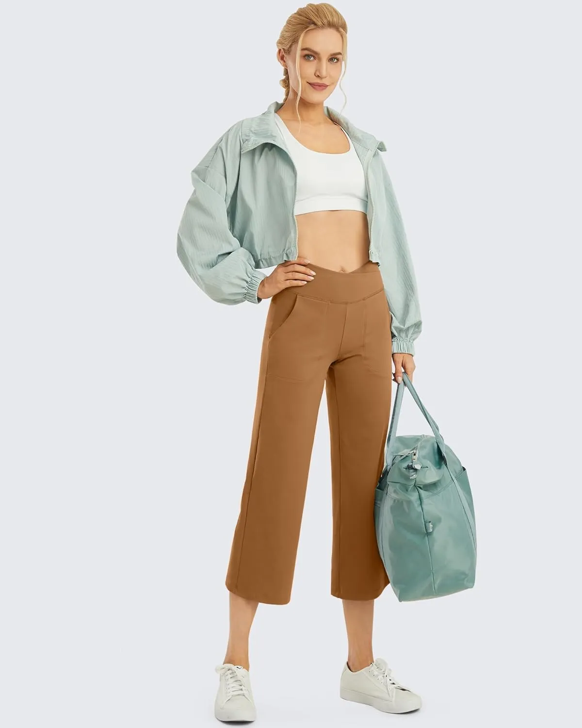G4Free Capri Pants for Women Wide Leg Yoga Dress Capris with Pockets Cross Loose Casual Work Crop Pants