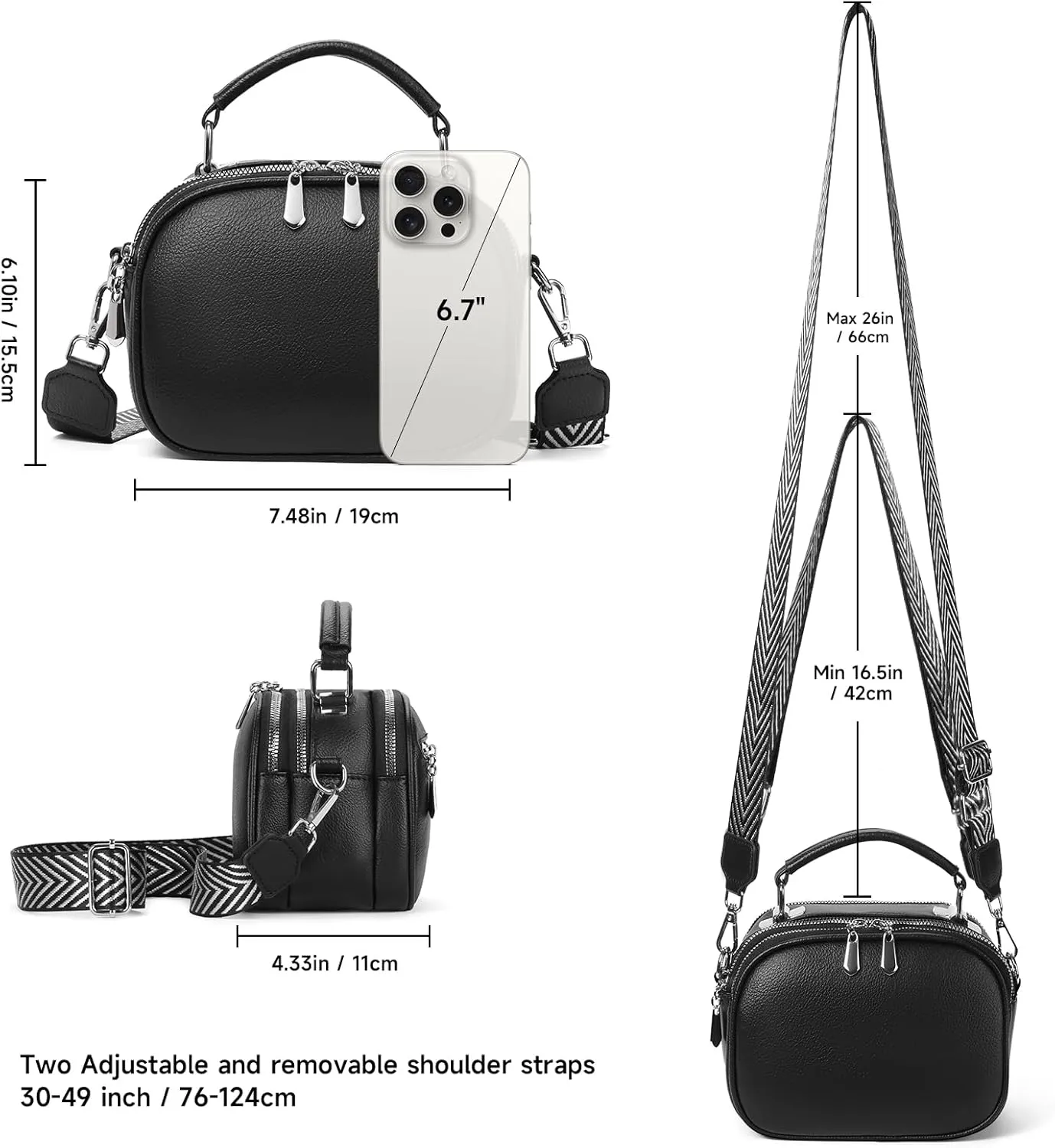 GAEKEAO Crossbody Bags for Women Small Genuine Leather Shoulder Purse Cross Body Bag with Wristlet Top Zipper