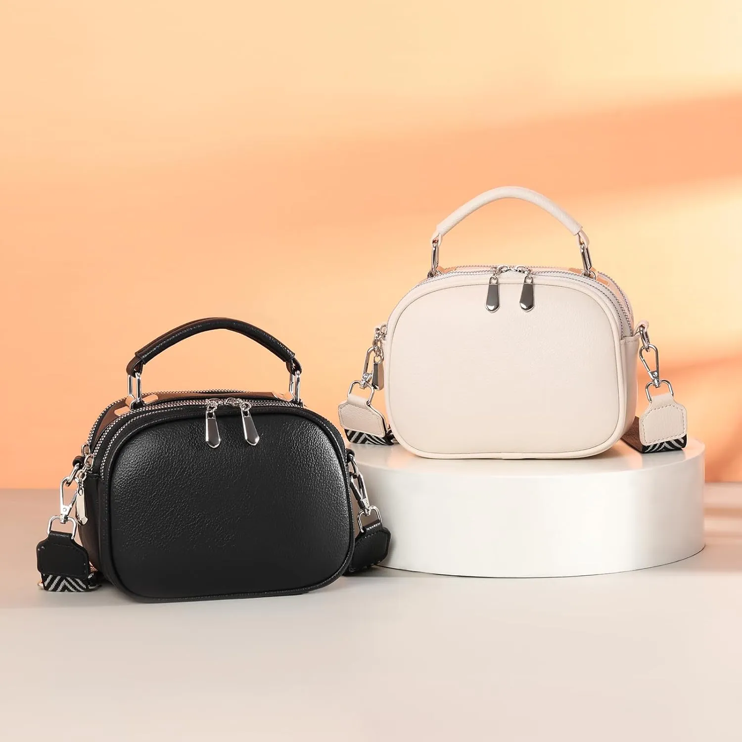 GAEKEAO Crossbody Bags for Women Small Genuine Leather Shoulder Purse Cross Body Bag with Wristlet Top Zipper