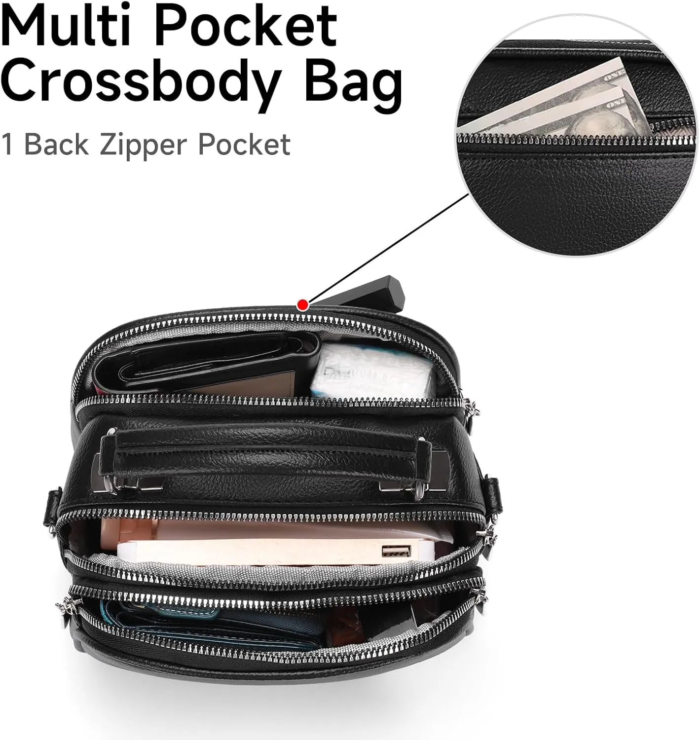 GAEKEAO Crossbody Bags for Women Small Genuine Leather Shoulder Purse Cross Body Bag with Wristlet Top Zipper
