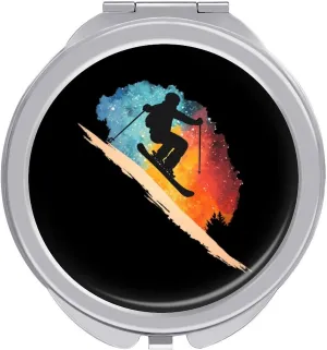 Galaxy Skiing Skier Compact Mini Mirror Double-Sided Pocket Makeup Mirrors Ultra Portable for Purses and Travel