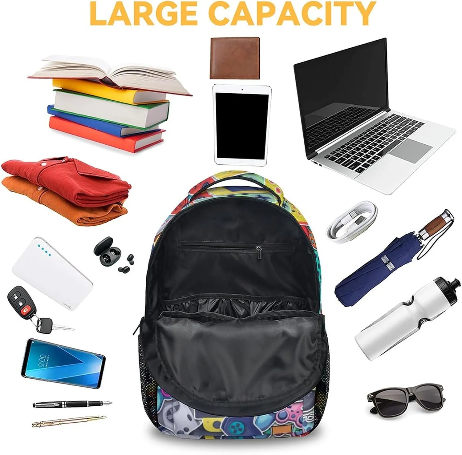 Gamer Backpack for Boys, 16 Inch Gaming Backpacks for School, Cool, Adjustable Straps, Durable, Lightweight, Large Capacity Bookbag for Kids