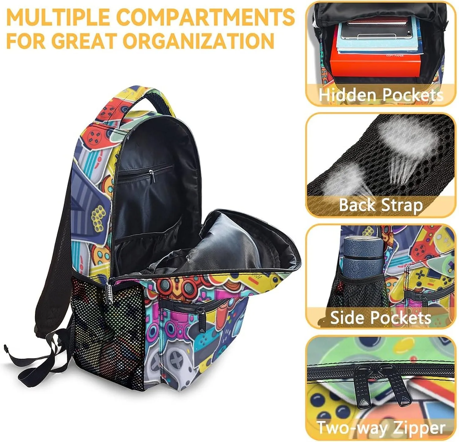 Gamer Backpack for Boys, 16 Inch Gaming Backpacks for School, Cool, Adjustable Straps, Durable, Lightweight, Large Capacity Bookbag for Kids
