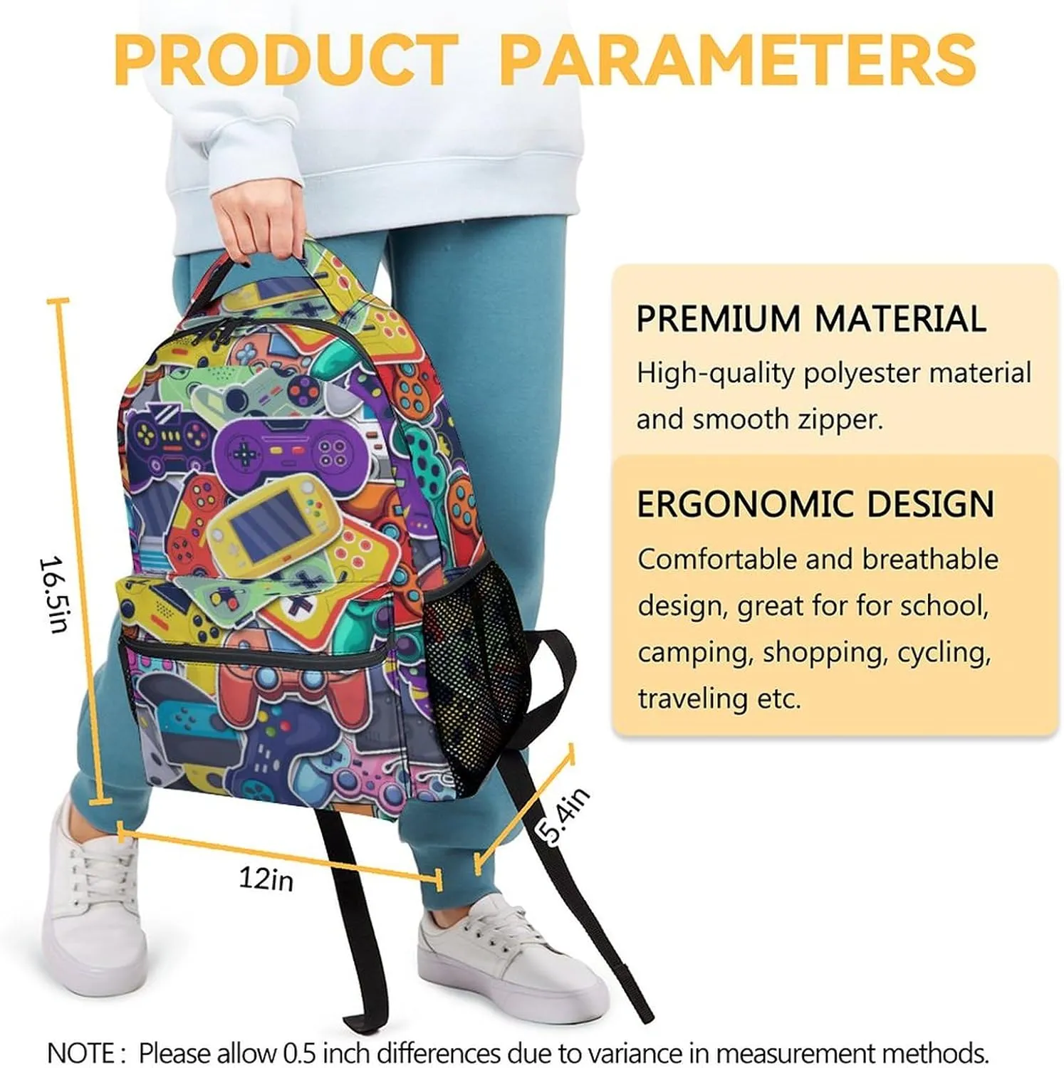 Gamer Backpack for Boys, 16 Inch Gaming Backpacks for School, Cool, Adjustable Straps, Durable, Lightweight, Large Capacity Bookbag for Kids