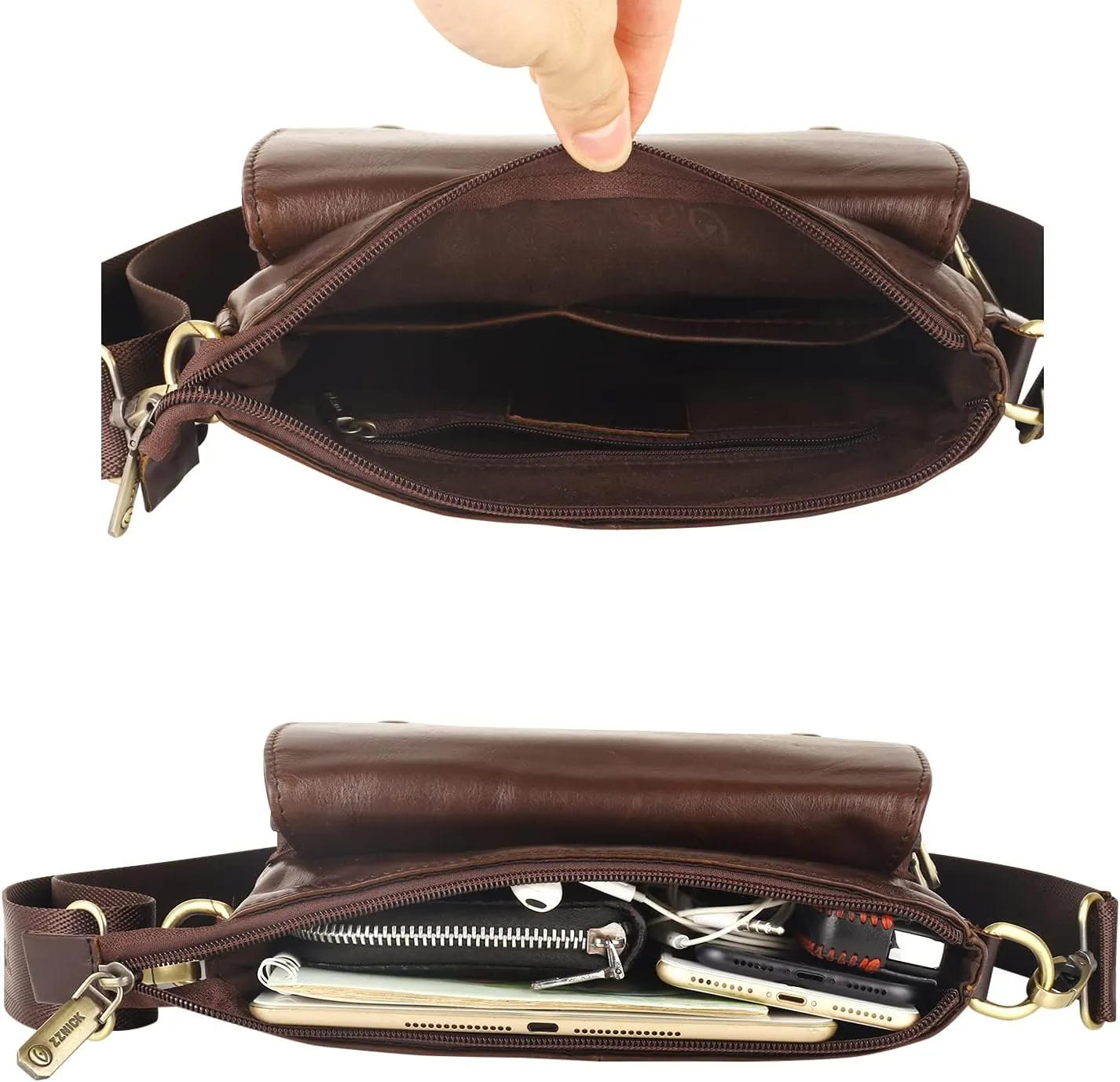 Genuine Leather Messenger Bag, Sling Bag Crossbody Shoulder Bags for Travel Work Business
