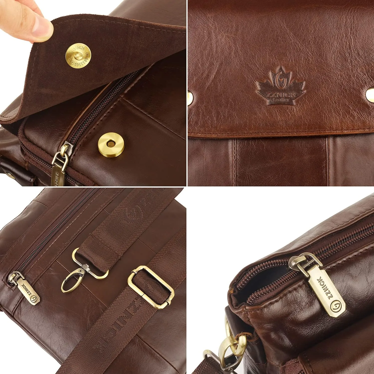 Genuine Leather Messenger Bag, Sling Bag Crossbody Shoulder Bags for Travel Work Business