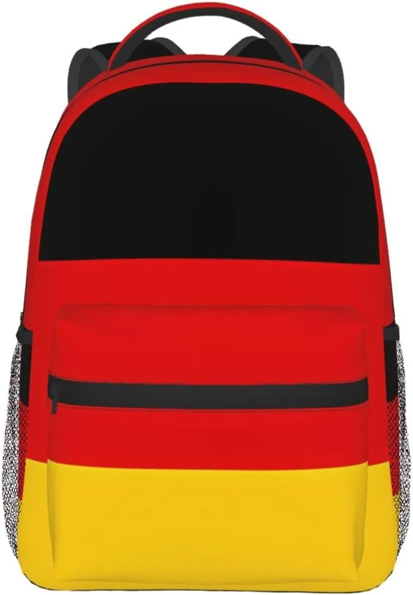 Germany Flag Casual Backpack Travel Pack Bag Laptop Backpacks With Side Pockets Front Zipper Pockets Bookpack Daypack Picnic Rucksack Computer Bag