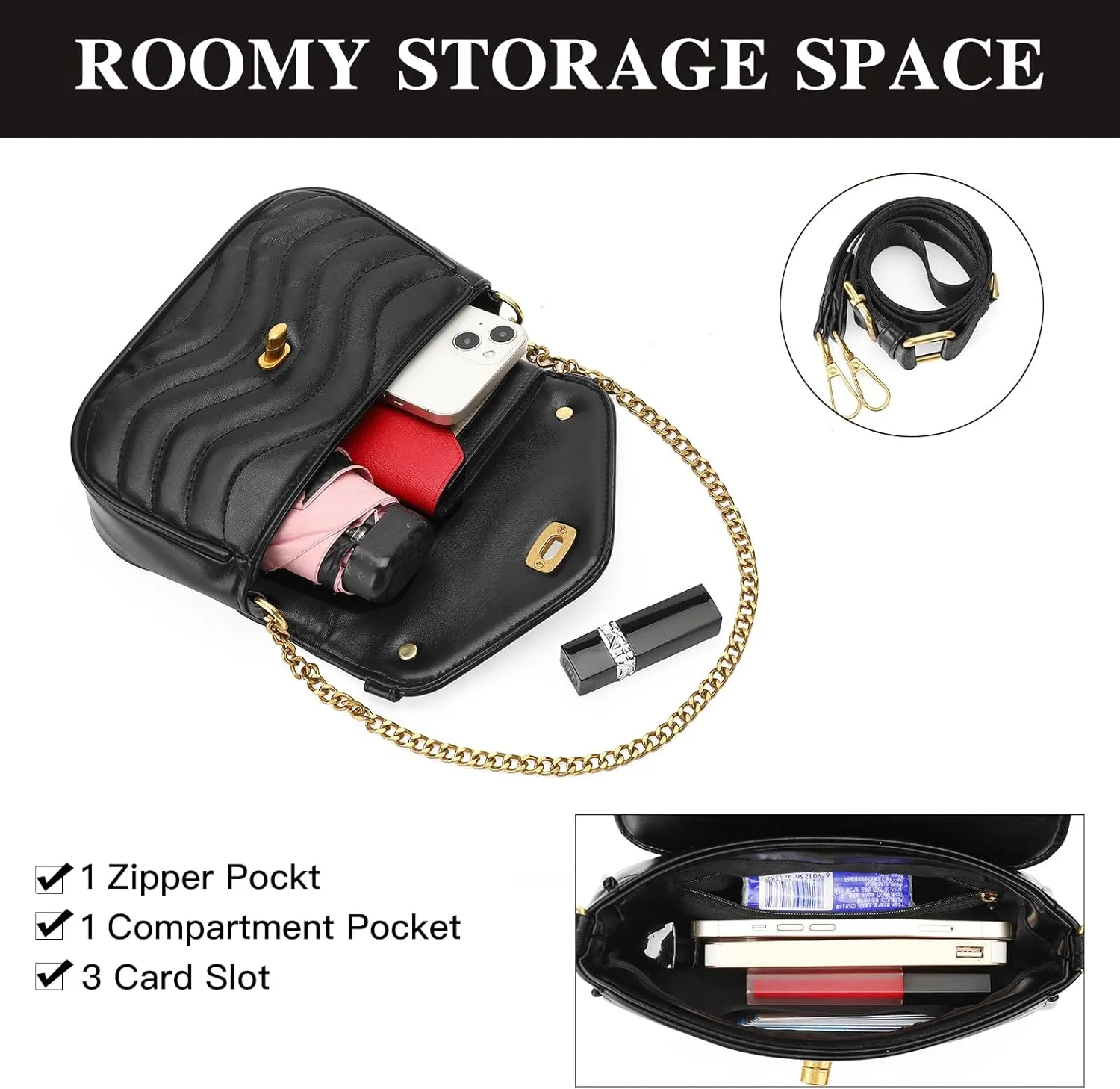 GOIACII Small Shoulder Bag for Women Quilted Crossbody Handbag Leather Purse