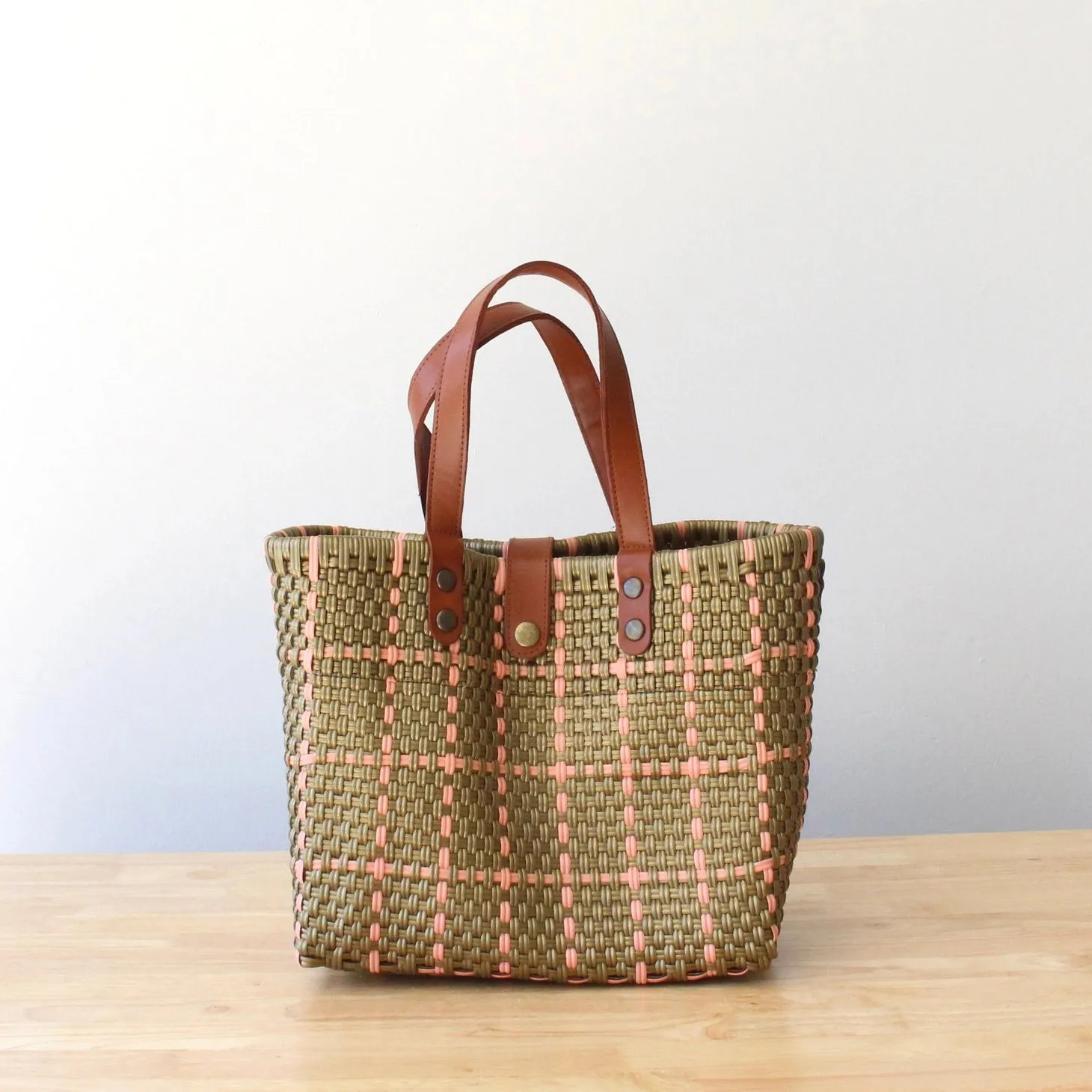 Gold   Pink Plaid Handwoven Crossbody Bag