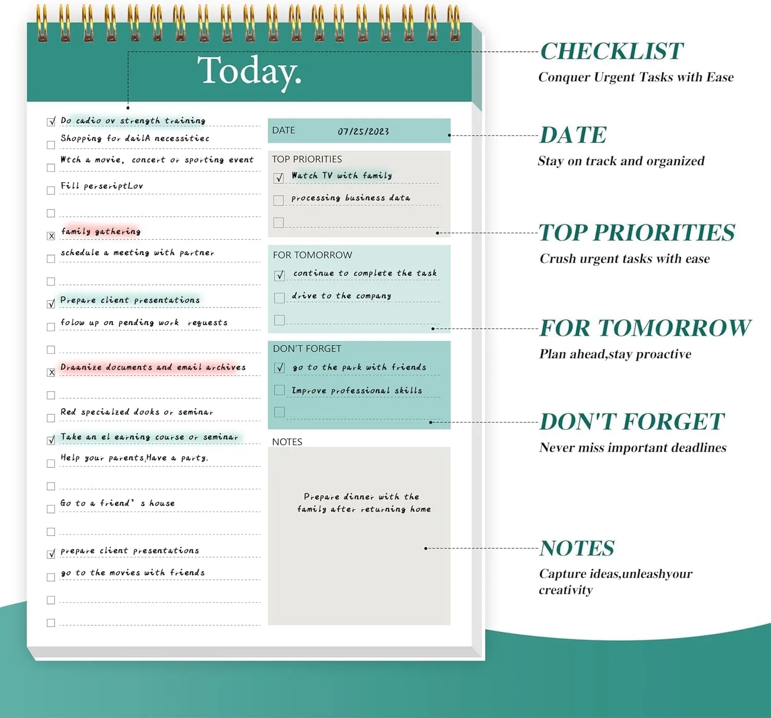 GOLDPEI To Do List Notepad - Daily Planner Pad Undated 52 Sheets Tear Off, 6.5" x 9.8" Planning Pad Checklist Productivity Note Pad for Work and Personal Organized (4 Pack)