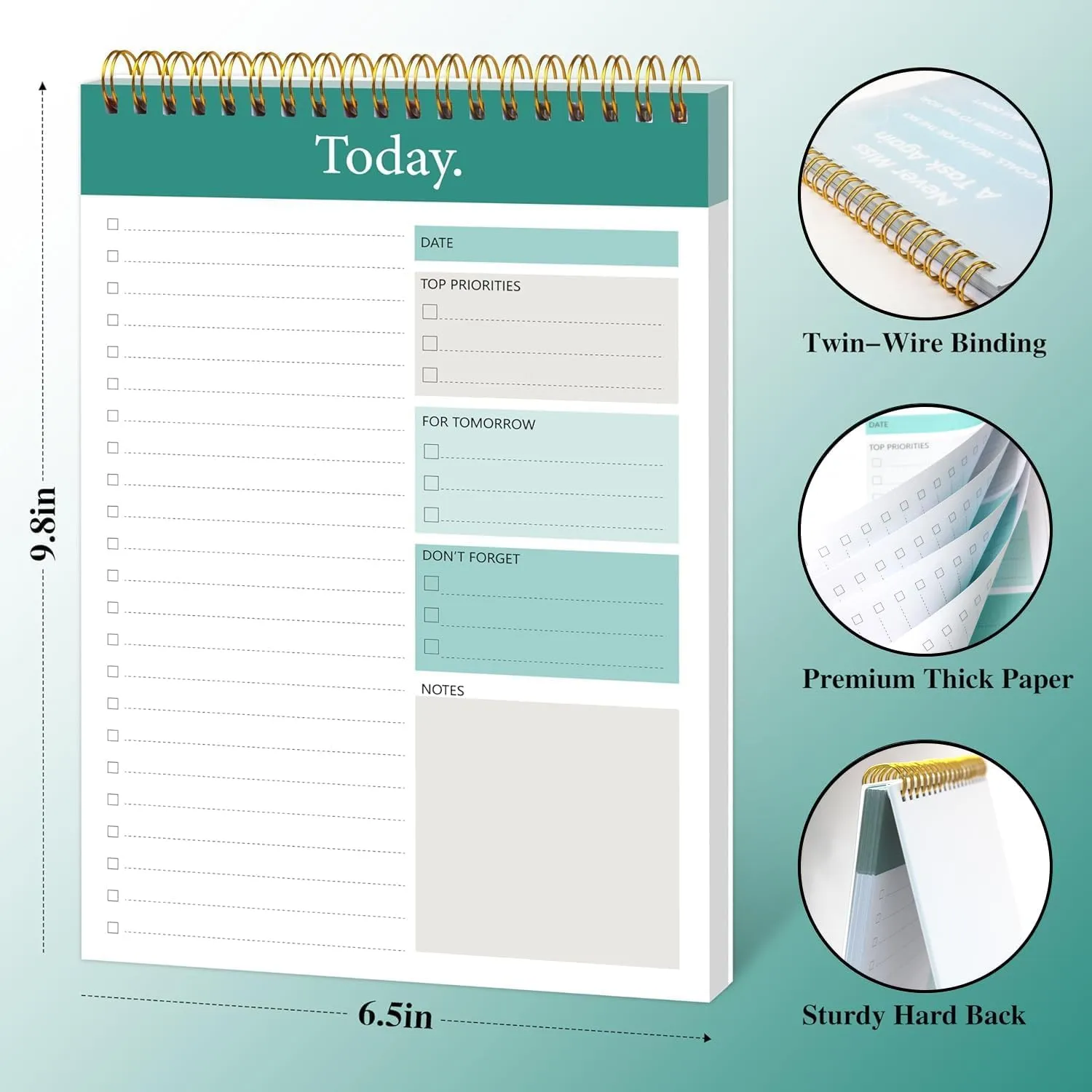 GOLDPEI To Do List Notepad - Daily Planner Pad Undated 52 Sheets Tear Off, 6.5" x 9.8" Planning Pad Checklist Productivity Note Pad for Work and Personal Organized (4 Pack)
