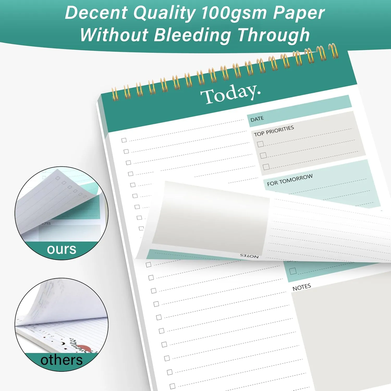 GOLDPEI To Do List Notepad - Daily Planner Pad Undated 52 Sheets Tear Off, 6.5" x 9.8" Planning Pad Checklist Productivity Note Pad for Work and Personal Organized (4 Pack)