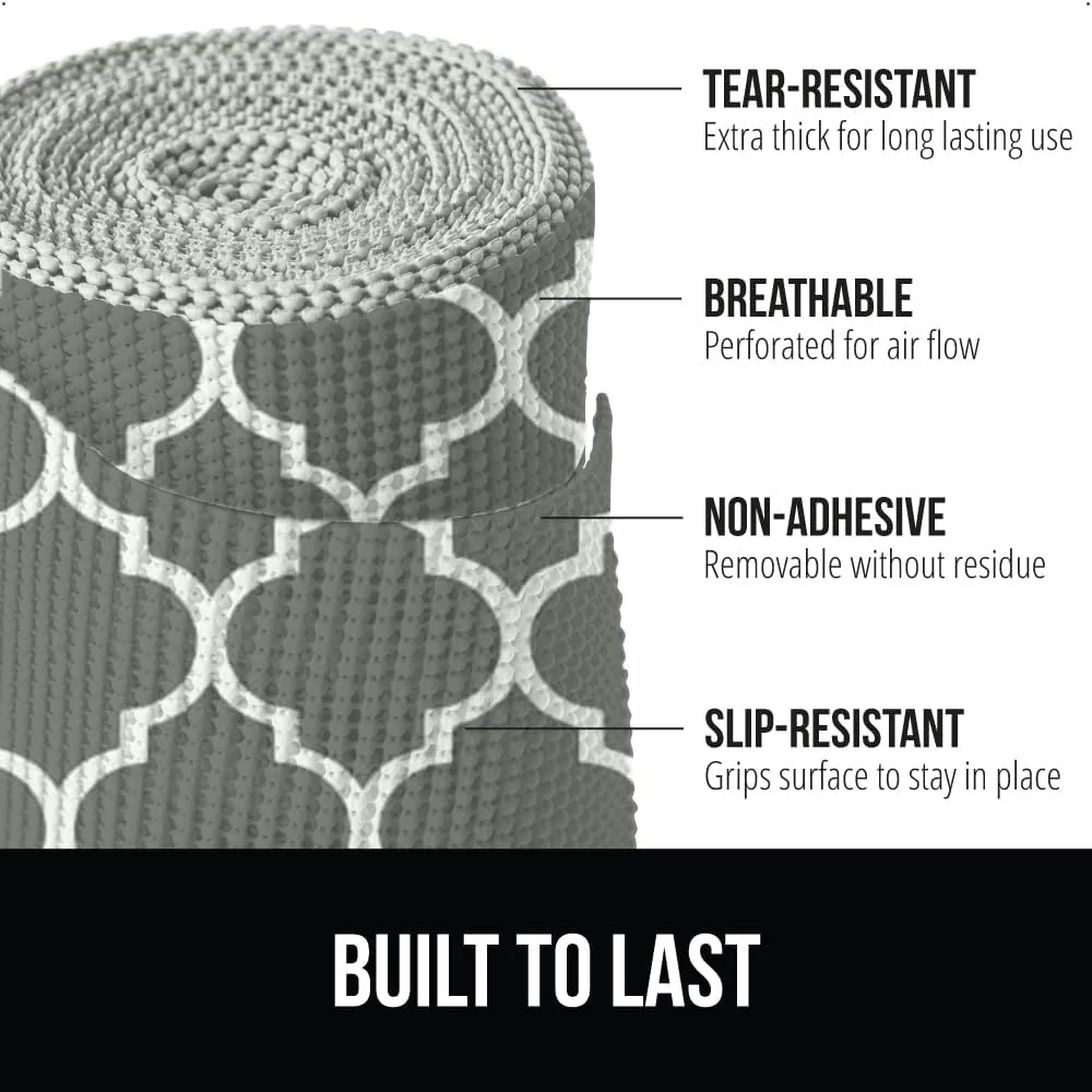 GORILLA GRIP powerGRIP Drawer Shelf and Cabinet Liner, Thick Strong Hold, Non-Adhesive Liners Protect Kitchen Cabinets and Cupboard, Bathroom Drawers, Easy Install, Breathable Mat, 12" x10' Quatrefoil