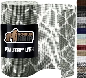 GORILLA GRIP powerGRIP Drawer Shelf and Cabinet Liner, Thick Strong Hold, Non-Adhesive Liners Protect Kitchen Cabinets and Cupboard, Bathroom Drawers, Easy Install, Breathable Mat, 12" x10' Quatrefoil