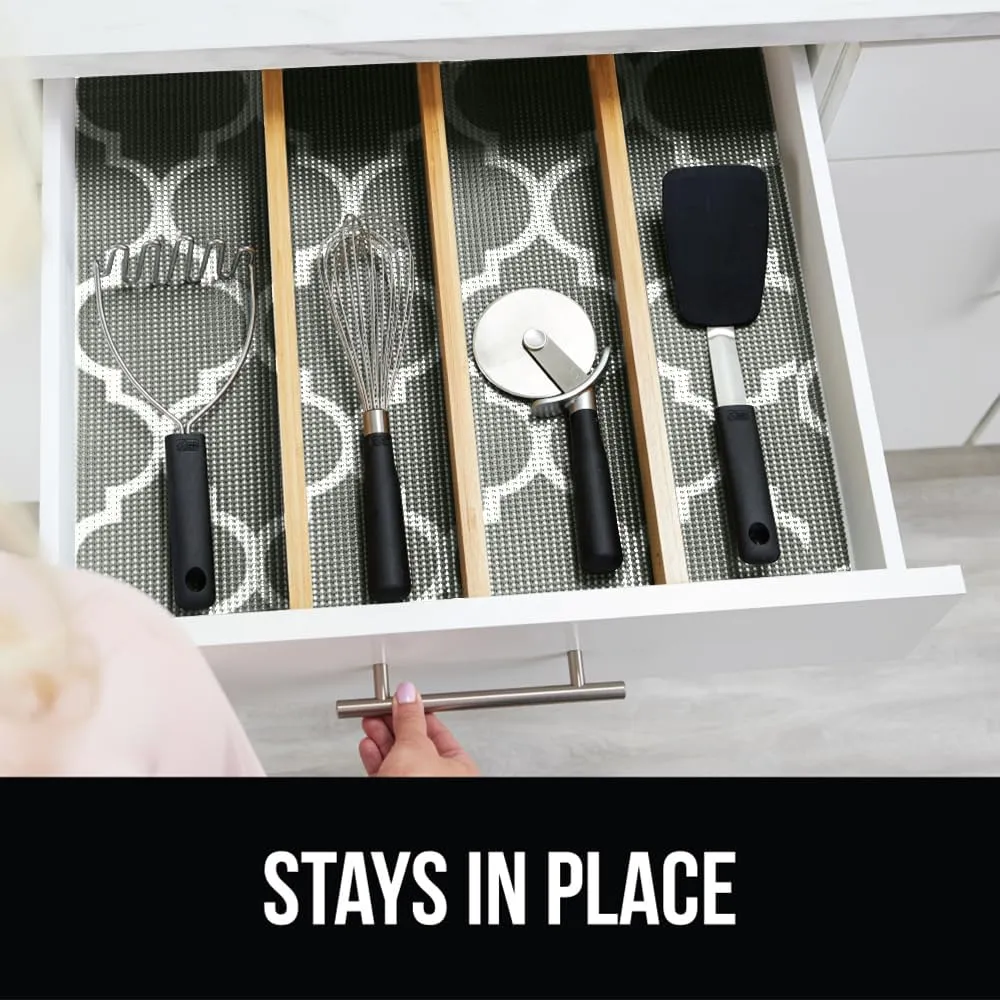 GORILLA GRIP powerGRIP Drawer Shelf and Cabinet Liner, Thick Strong Hold, Non-Adhesive Liners Protect Kitchen Cabinets and Cupboard, Bathroom Drawers, Easy Install, Breathable Mat, 12" x10' Quatrefoil