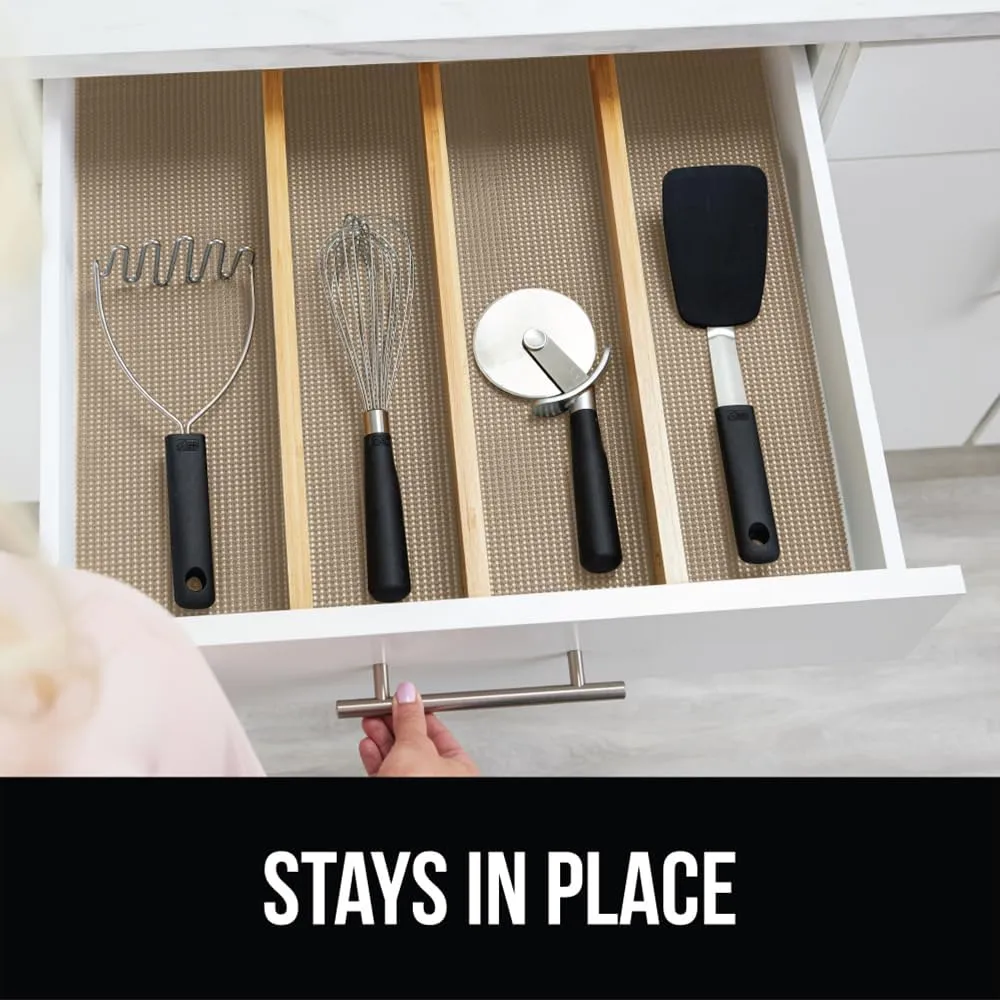 GORILLA GRIP powerGRIP Drawer Shelf and Cabinet Liner, Thick Strong Hold, Non-Adhesive Liners Protect Kitchen Cabinets and Cupboard, Bathroom Drawers, Easy Install, Breathable Mat, 12" x30', Beige