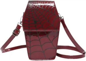 Gothic Leather Bag Coffin Shape Spider Web Crossbody Bag Female Punk Handbag Adjustable Strap Shoulder Bag Halloween Purses
