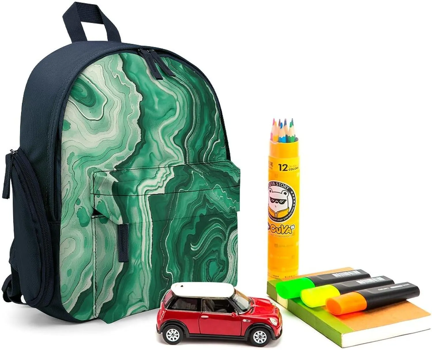 Green And White Ink Travel Backpack Casual Bag Lightweight Hiking Backpacks for Business, Travelling, Hiking