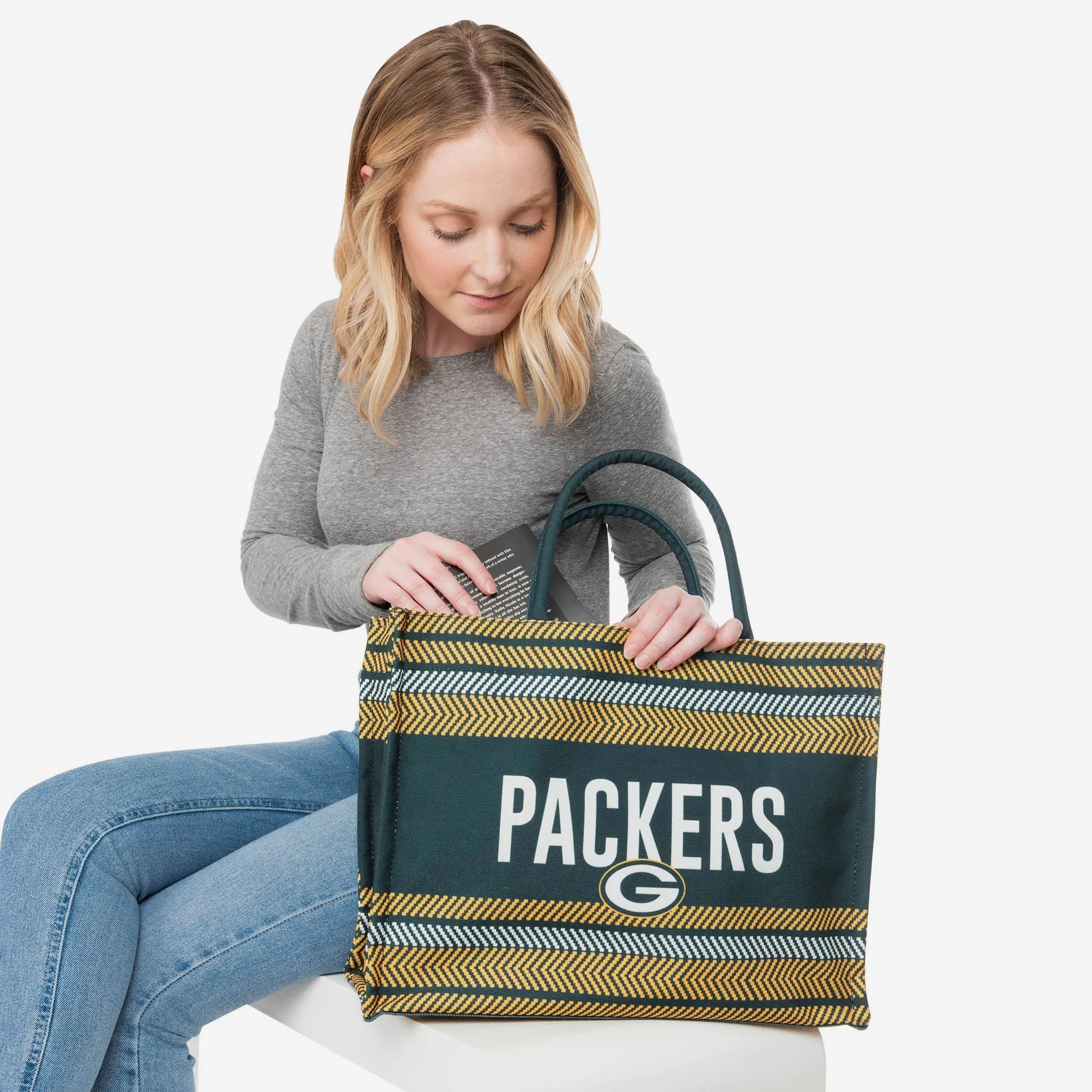 Green Bay Packers Stitch Pattern Canvas Tote Bag