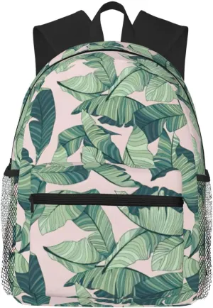 green palm tree leaves Red print Lightweight and comfortable backpack Casual Laptop Backpack for Travel Hiking