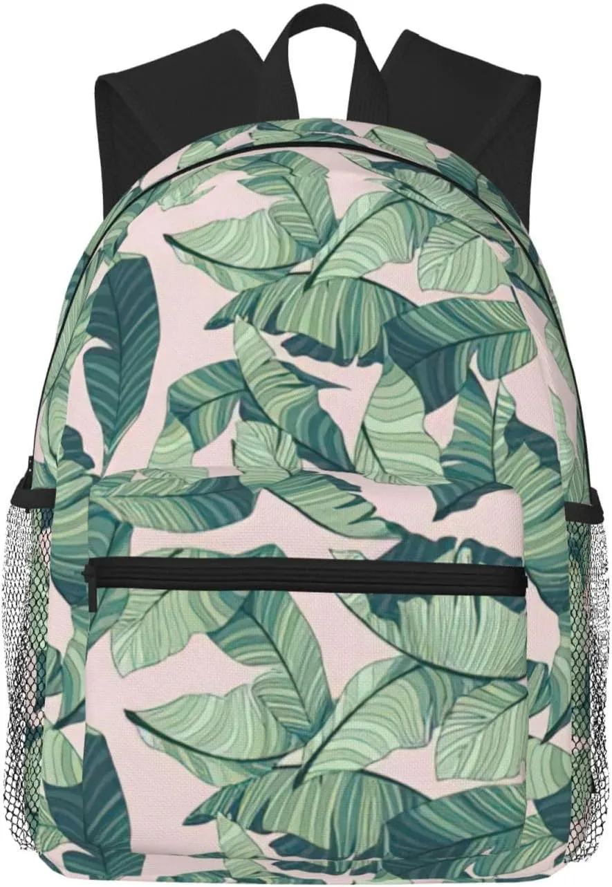 green palm tree leaves Red print Lightweight and comfortable backpack Casual Laptop Backpack for Travel Hiking