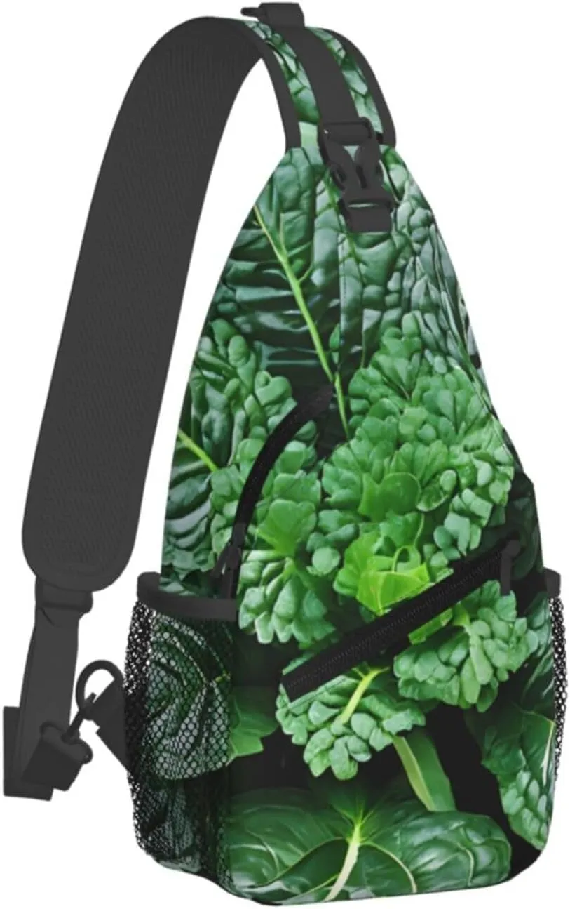 (Green Succulent) Crossbody Chest Bag For Men Women Lightweight Sling Backpack Adjustable Shoulder Bag For Travel Outdoor Daily Use
