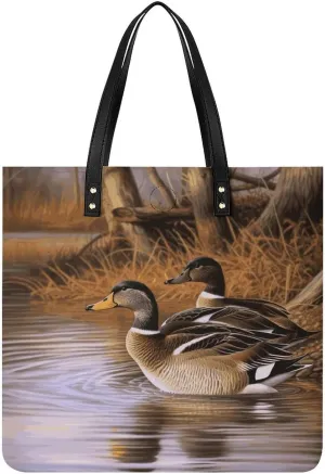 Grocery Bags Mallard Ducks Bag for Women Lightweight Beach Bag Shoulder Bags for Travel Shopping Work Handbag