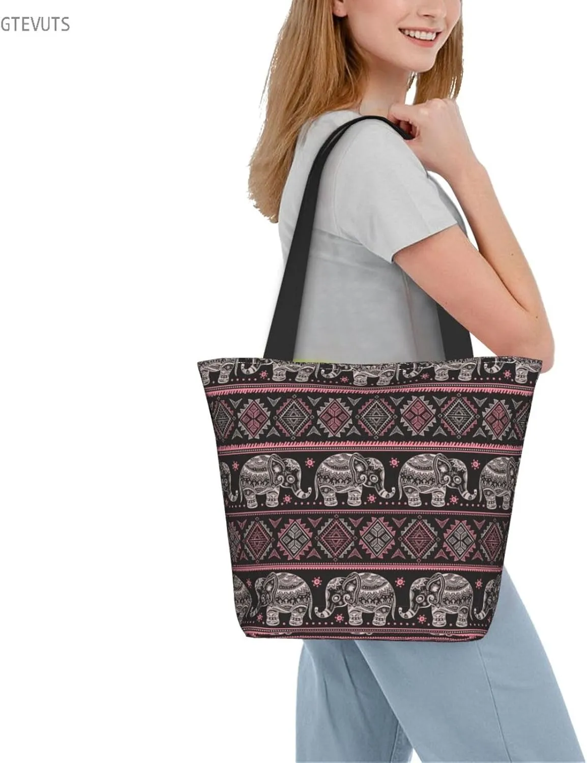 GTEVUTS Southwest Native American Grocery Tote Bag with Zipper for Women- Reusable Tote Handbags Shoulder Bag Shopping Beach